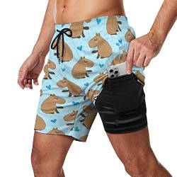 XVBCDFG Capybara Daydream Herren Badehose mit Kompressionsfutter Stretch Shorts für Surfen Strand Badeanzug Sport, Siehe Abbildung, L von XVBCDFG