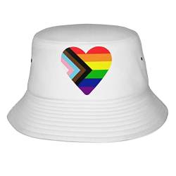 XVBCDFG Regenbogenhut für Damen und Herren, LGBT Fischerhüte, Sommer, Fischermütze, Reise, Strandhut, modisch, verstaubar, Sonnenhut, Progress Pride Flagge Herz 9, One size von XVBCDFG