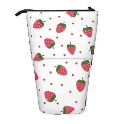 XVBCDFG Strawberry red dot Print Pencil Case, Stand up Pencil Pouch, Telescopic Stationery Pen Pouch, Standing Pencil Bag with Zipper, siehe abbildung, Einheitsgröße, Federmäppchen von XVBCDFG