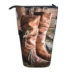 XVBCDFG Teleskop Federmäppchen Bleistift Tasche Stand Up Cowgirl Stiefel Hut in Bauernhof Print Bleistifthalter Stifteetui Kosmetiktasche mit Reißverschluss für Männer Frauen, siehe abbildung, von XVBCDFG