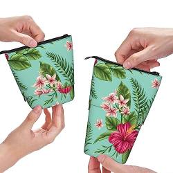 XVBCDFG Teleskop Federmäppchen Hawaii Tropische Blätter Blumen Drucken Stehen Bleistift Pouch, Teleskop Schreibwaren Stift Pouch, Stehen Bleistift Tasche mit Reißverschluss, siehe abbildung, von XVBCDFG