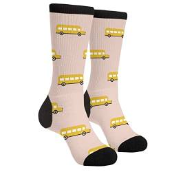 XVBCDFG Vintage Zwei Hemisphären Antike Geschichte Beige Socken Männer Frauen Lustige Verrückte Neuheit Crew Tube Socken, Casual Athletic Sport Kleid Socken, Netter gelber Bus, One size von XVBCDFG