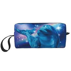 olphins in space Kosmetiktaschen für Frauen Tragbare Make-up-Tasche Reise Aufbewahrungstasche Täglich Empfang Tasche Große Kapazität Kulturbeutel, Siehe Abbildung, Einheitsgröße, Taschen-Organizer von XVBCDFG