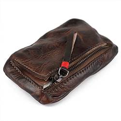 XWHYLL Vintage Herren Original Leder Mini MüNze GeldböRse Kartenetui Inhaber Brieftasche Clutch MäNnlich Kurz ReißVerschluss Kleine Wickeltasche von XWHYLL