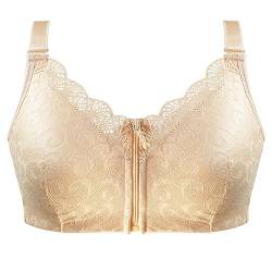 XWSM Mastektomie BH Mit Reißverschluss Vorne Und Taschen Spitzen Unterwäsche Top Damen Bralette Nach Operationen Kabelloser Büstenhalter Bandeau BHS (Color : Beige, Size : 85/38B) von XWSM