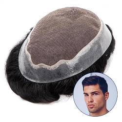 Haarteile für Männer Haarersatz-Perücken for Männer, Echthaar, Herren-Toupet, fein, mono, mit dünnem, klarem Pu-Haar, Toupet, 15,2 cm, atmungsaktiv, glattes Echthaar, Systemeinheit Echthaar Toupet für von XXAD553TY