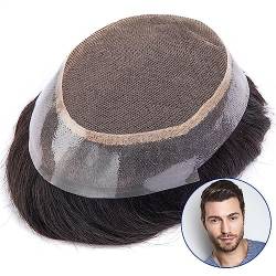 Haarteile für Männer Herren-Haareinheiten, französische Spitze in der Mitte, mit 2,5 cm transparentem Poly-Toupet, Echthaar-Ersatzsystem, atmungsaktives Herren-Haarteil Echthaar Toupet für Männer (Co von XXAD553TY