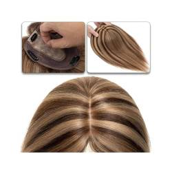 Haartopper für Frauen Haaraufsätze for Frauen, 15,2–45,7 cm, Mittelteil, Echthaaraufsatz, Haarteil, 10 x 12 cm, Seidenbasis mit 4 Clips, glatter Haaraufsatz for dünner werdendes Haar, Haarausfall Haar von XXAD553TY