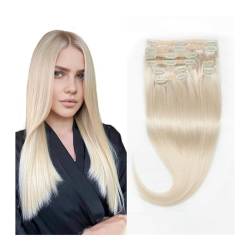 Haarverlängerung 8 Stück Clip-in-Haarverlängerungen, Echthaar, blond, Clip-in-Haarverlängerungen, glattes Echthaar, Clip-in-Haarverlängerungen, platinblonde Clip-in-Haarverlängerungen Clip in Extensio von XXAD553TY