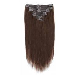 Haarverlängerung 8 Stück Remy-Echthaar-Clip-Ins, Farbe Schokoladenbraun, dick, seidig, gerade, Clip-in-Echthaar-Clip-Haarverlängerungen, Doppelschuss, Farbe #4, 120 g Clip in Extensions (Size : 24inc von XXAD553TY