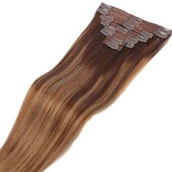 Haarverlängerung Clip-in-Haarverlängerungen, gesträhntes Echthaar, Balayage-Haarverlängerungen, gemischtes Haar, 8 Stück, 120 g, feines Haar, voller Kopf, seidig glatt, 100% Echthaar-Clip-in-Erweiter von XXAD553TY