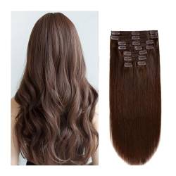 Haarverlängerung Dunkelbraune Clip-in-Haarverlängerungen aus echtem Echthaar, 100% Remy-Echthaar, Clip-in-Extensions, gerade, doppelter Schuss, for den ganzen Kopf, Nr. 2 Braun Clip in Extensions (S von XXAD553TY