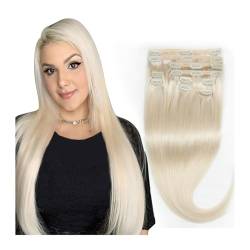 Haarverlängerung Ganzkopf-blonde Clip-in-Haarverlängerung, weißblonde Haarverlängerung, Clip-in-Echthaar-Echthaarverlängerung for kurzes Haar, 30,5–61 cm Clip in Extensions (Size : 14inch 7Pcs 80 gra von XXAD553TY