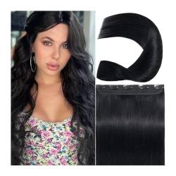 Haarverlängerung Unsichtbare Haarverlängerung, echtes Echthaar, schwarz, einteilig, mit 5 Clips in Haarverlängerungen mit transparentem Draht-Stirnband, Echthaar-Verlängerungen Clip in Extensions (Co von XXAD553TY