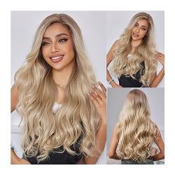 Perücke Damen Mittlerer Teil, hitzebeständig, Cosplay-Haar-Perücken for Frauen, lange gewellte synthetische Lace-Front-Perücken, Platinblond Perücken (Color : BL66075-1) von XXAD553TY