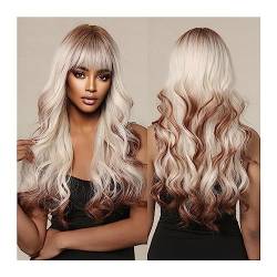 Perücke Damen Tägliche Cosplay-Party, natürliche hitzebeständige Faser, lange gewellte synthetische Perücken mit Pony, Ombre-Platinblond-Braun-Perücken for Frauen Perücken (Color : Wig-LC1082-2) von XXAD553TY