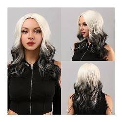 Perücke Damen Tägliches Tragen, geeignet for modische Frauen, synthetische, lange, lockige, blonde, schwarze Haarperücke mit Farbverlauf, Mittelteil, hitzebeständig Perücken (Color : DD0907-3) von XXAD553TY