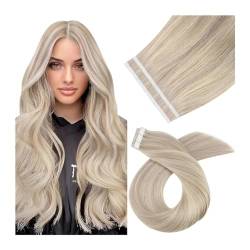 Tape Extension Echthaar Tape-in-Extensions, Aschblond, Tape-in-Haarverlängerungen, Echthaar-Highlights, Aschblond mit Bleichblond, Tape-Ins-Echthaarverlängerungen Remy Tape in Extensions (Size : 40 p von XXAD553TY