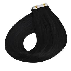 Tape Extension Echthaar Tape-in-Haarverlängerungen, Echthaar, schwarze Remy-Haarverlängerungen, Nr. 1, tiefschwarze Haarverlängerungen, echtes Remy, gerade, nahtlos, mit Hauteinschlag, Klebeband in Ec von XXAD553TY