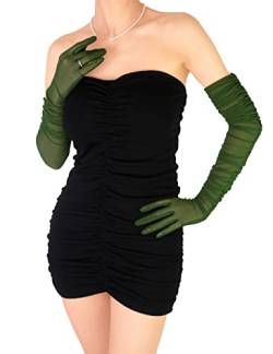 Damen Sexy Sheer Handschuhe Mesh Tüll Super Lange Handschuhe Oper Hallowmas Kostüm Party Tanz Handschuhe, Dunkelgrün, Einheitsgröße von XXDingbs