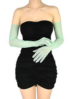 XXDingbs Damen Sexy Sheer Handschuhe Mesh Tüll Super Lange Handschuhe Oper Hallowmas Kostüm Party Tanz Braut Handschuhe, Salbeigrün, Einheitsgröße von XXDingbs