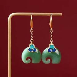 Ohrringe im chinesischen Stil, exquisite goldfarbene Jade-Elefant-Ohrringe for Frauen, emaillierte blaue Wolken-Ohrringe (Color : Cloud) von XXJYOPHQ