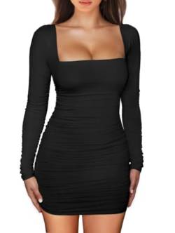 XXTAXN Damen Sexy Bodycon Langarm Rückenfrei Party Minikleid - Schwarz - Klein von XXTAXN