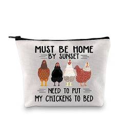 XYANFA Huhn Make-up Tasche Huhn Geschenkideen Huhn Dame Geschenke Huhn Bauer Liebhaber Kosmetik Make-up Tasche Reißverschluss Tasche, MUSS BEI SONNENUNTERGANG ZU, modisch von XYANFA