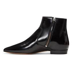 XYD Damen formelle spitze geschlossene Zehen flache Stiefeletten niedriger Absatz Basic Booties Bürokleid Schuhe mit doppelseitigen Reißverschlüssen, Schwarz, 40.5 EU von XYD