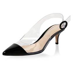 XYD Transparente Slingback-Pumps für Damen, Kätzchen-Absätze, spitzer Zehenbereich, PVC, elegante Sandalen, klare Schuhe mit Schnalle, Schwarz, 38 EU von XYD