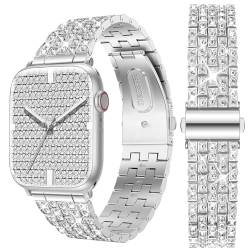 XYF Kompatibel mit Bling Apple Watch Armband 49 mm 45 mm 44 mm 42 mm für Frauen Mädchen, Glitzer-Diamant-Edelstahl-Metallband für iWatch Ultra 2/1 Serie 9 8 7 6 5 4 3 2 1 SE (42/44/45/49 mm, Silber) von XYF