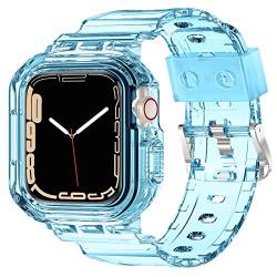 XYF Kompatibel mit kristallklaren Apple-Watch-Armbändern, 45 mm, 44 mm, 42 mm, 41 mm, 40 mm, 38 mm, für Herren und Damen, Gelee, Band für iWatch Ultra 2/1, Serie 9, 8, 7 SE/6, 5, 4, 3, 2, 1 (Blau, von XYF