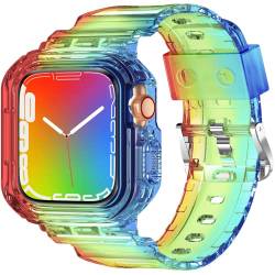 XYF Kompatibel mit kristallklaren Regenbogen-Apple-Watch-Armbändern, 45 mm, 44 mm, 42 mm, 41 mm, 40 mm, 38 mm, mit Stoßfänger-Schutzhülle für Männer und Frauen,45,45 mm (Regenbogenfarben) ) von XYF