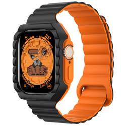 XYF Kompatibel mit magnetischem Apple Watch, 49 mm mit Stoßfänger, Silikon-Sportschlaufenband für Damen und Herren für iWatch Ultra 2/1 (49, Ultra-Schwarz-Orange) von XYF