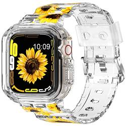 XYF Kompatibel mit transparenten Apple Watch Armbändern, 45 mm, 44 mm, 42 mm, Serie 7 SE/6, 5, 4, 3, 2, 1 mit Stoßstange, kompatibel mit iWatch-Bändern (Sonnenblume, 38/40/41 mm) von XYF
