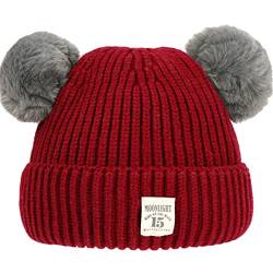 XYIYI Baby Kinder Winter Warme Strickmütze Kleinkind Häkeln Pelz Pom Mütze Beanie Hut für 6-24 Monate Jungen Mädchen (Wein) von XYIYI