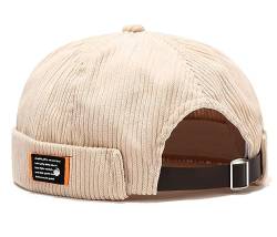 XYIYI Beige Herren Cordmütze Dockermütze Brimless Hat Schädelkappe Arbeiter Matrosenmütze Gerollte Manschette Retro Beanie Mütze von XYIYI