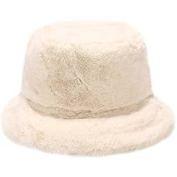 XYIYI Beige Pelzig Fischerhut Winter Bucket Hat Wärmer Eimer Hut Flauschige Fischermütze für Damen Mädchen von XYIYI