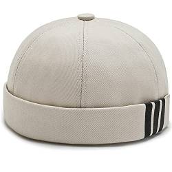 XYIYI Beige Streifen Baumwolle Brimless Docker Kappe Verstellbare Street Casual Matrosenmütze Schädeldecke Beanie Mütze von XYIYI