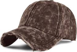 XYIYI Brauner Denim Vintage Basecap Verstellbare Distressed Washed Baseball Kappe für Damen Herren von XYIYI