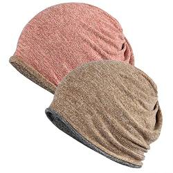 XYIYI Damen Mütze Chemo Hut Slouchy Kopfbedeckungen Kopf Wraps Krebshüte (2 Stück Schwarz Lila-O) von XYIYI