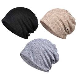 XYIYI Damen Mütze Chemo Hut Slouchy Kopfbedeckungen Kopf Wraps Krebshüte (3Stück Schwarz + Grau + Kaffee) von XYIYI