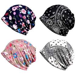 XYIYI Damen Mütze Chemo Hut Slouchy Kopfbedeckungen Kopf Wraps Krebshüte (4Stück Mehrfarbig) von XYIYI