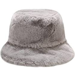 XYIYI Grau Pelzig Fischerhut Bucket Hat Winter Wärmer Eimer Hut Flauschige Fischermütze für Damen Mädchen von XYIYI