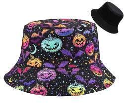XYIYI Halloween Kürbis mit Fledermäusen Bucket Hut Lustige Fischerhüte Mode Sonnenhut für Damen Herren von XYIYI