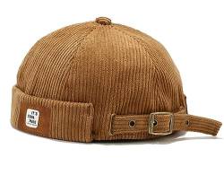 XYIYI Khaki Herren Cordmütze Dockermütze Brimless Hat Schädelkappe Arbeiter Matrosenmütze Gerollte Manschette Retro Beanie Mütze von XYIYI