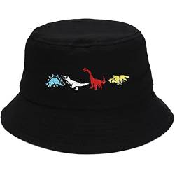 XYIYI Kleiner Dinosaurier Schwarz Mode Embroidered Fischerhüte Baumwolle Strand Sonnenhut Fischerkappe für Damen Jugendliche von XYIYI