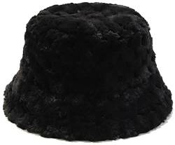 XYIYI Pelzig Fischerhut Schwarz Bucket Hat Winter Wärmer Eimer Hut Flauschige Fischermütze für Damen Mädchen von XYIYI