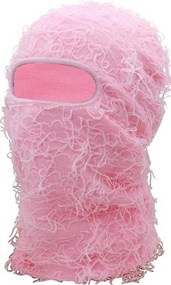 XYIYI Rosa Distressed Balaclava Ski Gesichtsmaske Vollgesicht Gestrickt Balaclava Winter Winddicht Halswärmer für Damen Herren von XYIYI