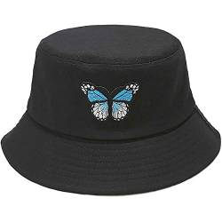 XYIYI Schmetterling Schwarz Embroidered Fischerhüte Mode Strand Sonnenhut Fischerkappe für Damen Jugendliche von XYIYI